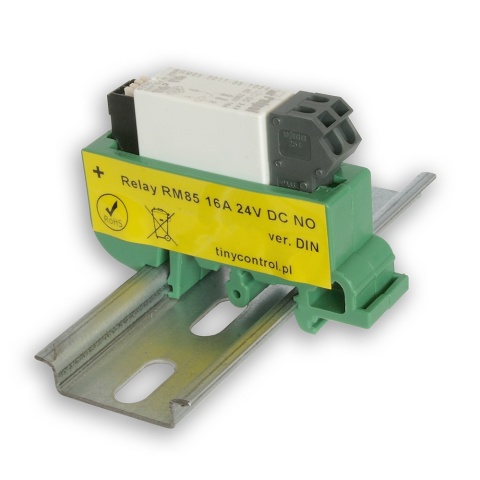 Relay board with RM85 relay 16 A, 24 V coil, with DIN rail mount